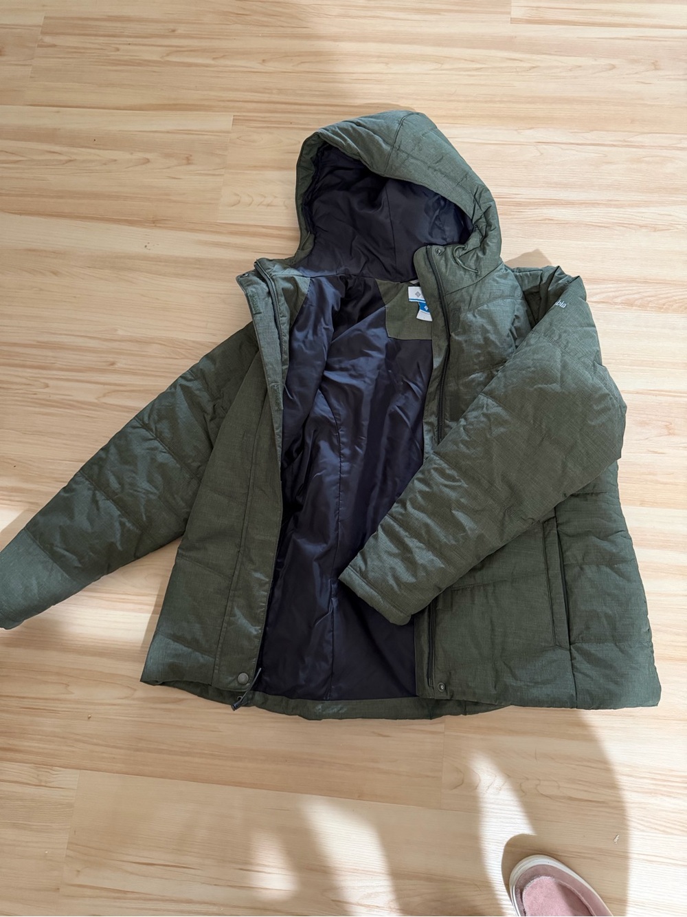 Columbia Hooded Quilted Puffer Jacket in Olive Green
